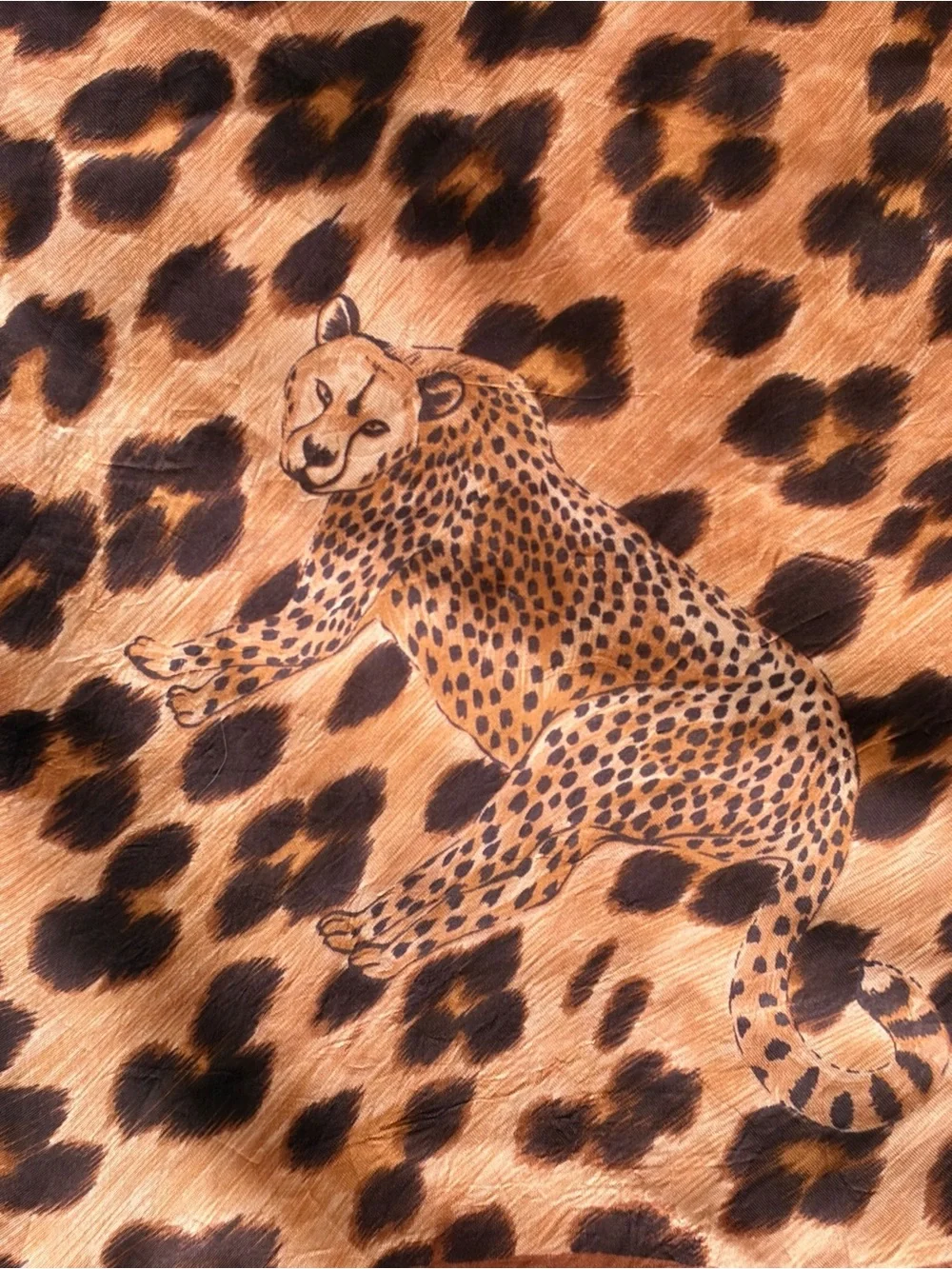 Vintage Oversized Satin Leopard Cheetah Print Square Scarf